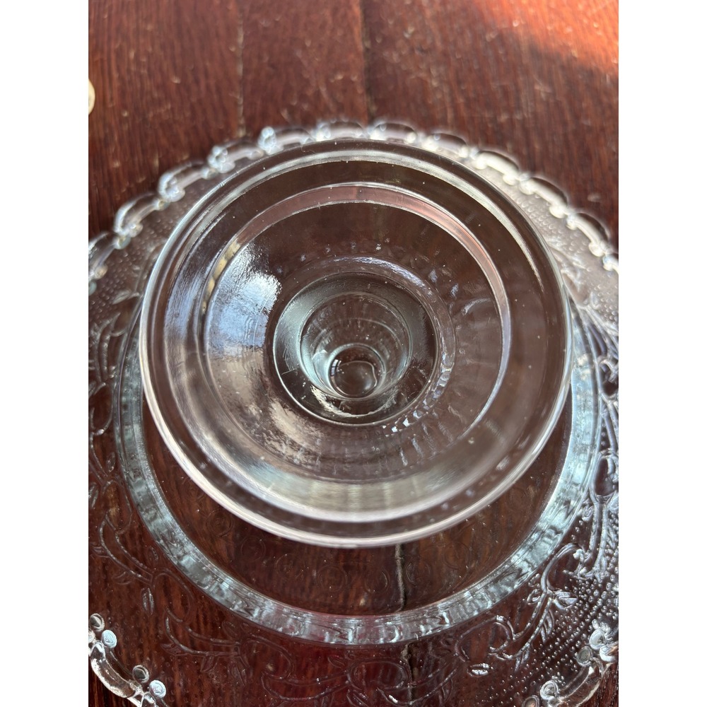 Vintage Clear Pressed Glass Pedestal Cupcake Stands Scalloped Edge Set of 2 - 8" - Picture 6 of 8